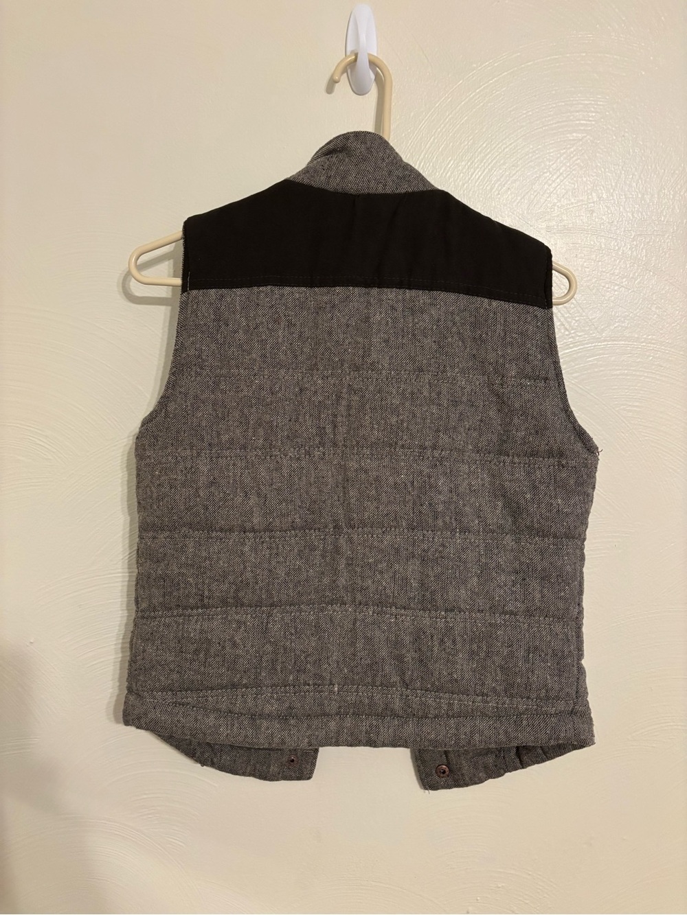 Ci Sono Quilted Puffer Vest Small Brown Gray Wool Blend Snap Front Western Yoke - Picture 8 of 8